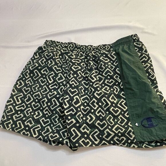 Champion Green Retro Geometric Swim Trunks Size Large - Picture 7 of 7